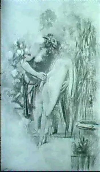 Nymphe Mit Faun Oil Painting by Gaston Bussiere