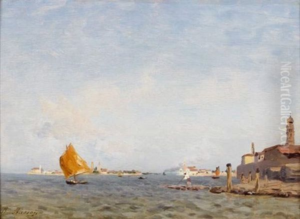 Vue De La Lagune Venitienne Avec Au Fond L'ile De San Michele Oil Painting by Charles Busson