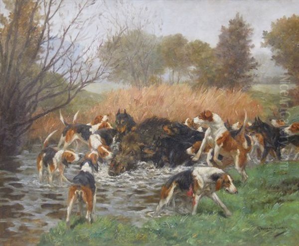 Sanglier Au Ferme Oil Painting by Georges Louis Charles Busson