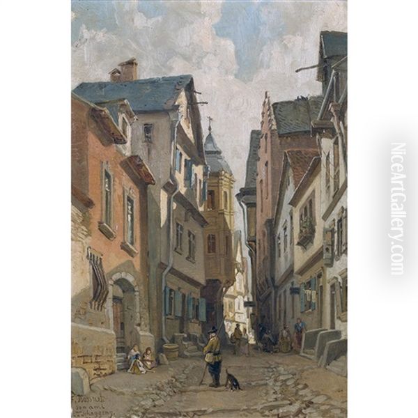 Belebte Strassenpartie Oil Painting by Francois Antoine Bussuet