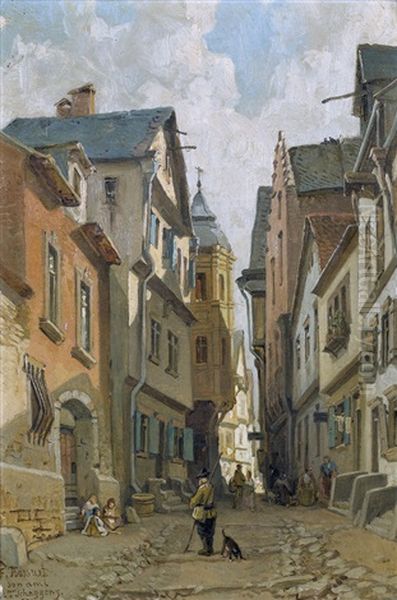 Belebte Strassenpartie Oil Painting by Francois Antoine Bussuet