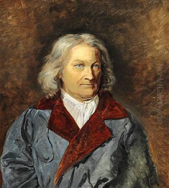 Portrait Of The Aging Bertel Thorvaldsen (1770-1844). Brystbillede I Arbejdskjortel Oil Painting by Raden Saleh Sarief Bustaman