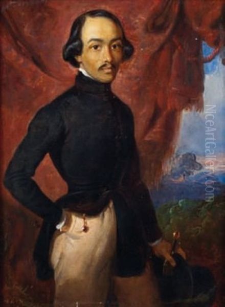 Portrait D'homme Devant Un Paysage Oil Painting by Raden Saleh Sarief Bustaman