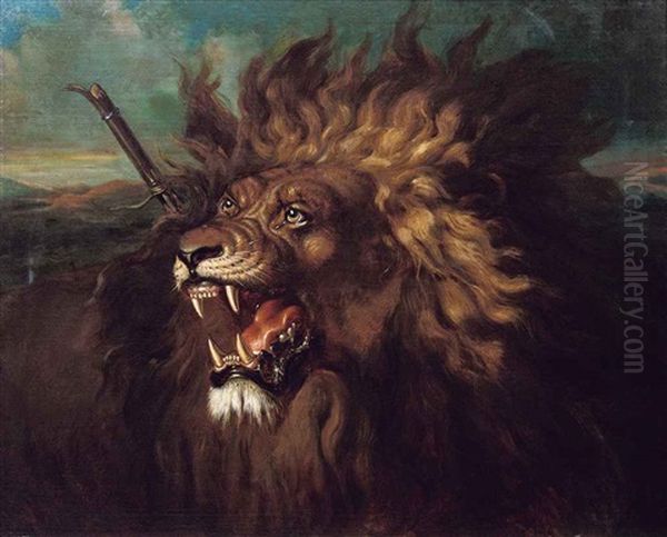 Wounded Lion Oil Painting by Raden Saleh Sarief Bustaman