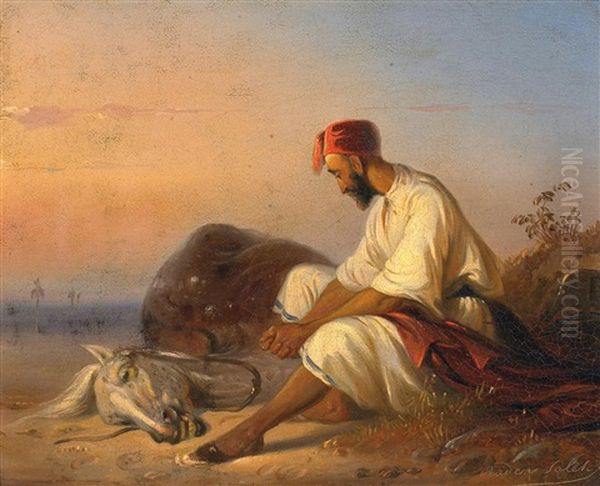 Araber Mit Seinem Pferd Oil Painting by Raden Saleh Sarief Bustaman