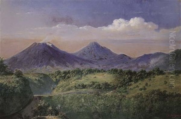 The Dutch Colonial Troops Patrolling Mt. Merapi And Merbabu, Central Java Oil Painting by Raden Saleh Sarief Bustaman