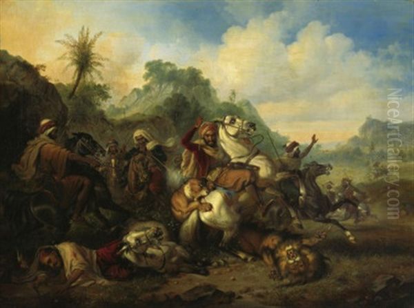 Die Lowenjagd Oil Painting by Raden Saleh Sarief Bustaman