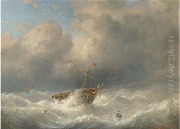 A Storm At Sea, A Hulk And A Ship by Raden Saleh Sarief Bustaman