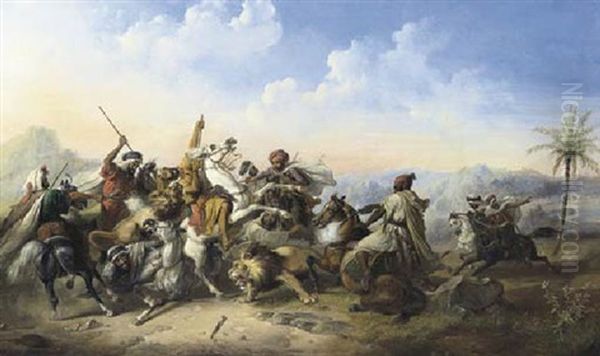 The Lion Hunt Oil Painting by Raden Saleh Sarief Bustaman