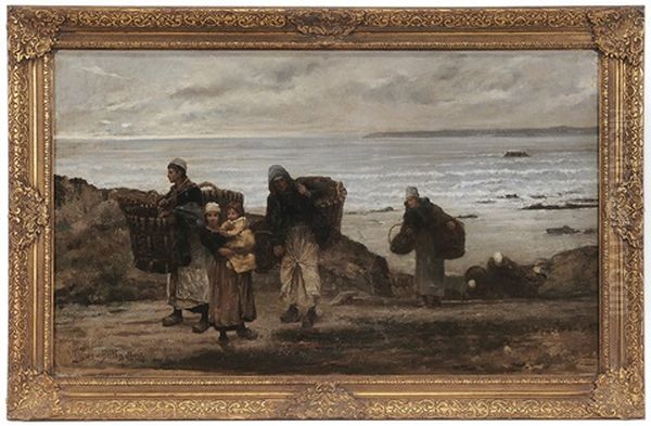 Fisher Folk Coming Up From The Beach Oil Painting by Ulysse Louis Auguste Butin