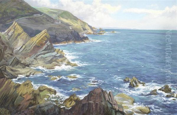 A Rugged Coastline Oil Painting by Charles Ernest Butler