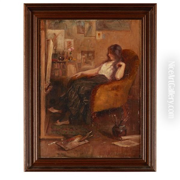 Girl In An Interior Oil Painting by Charles Ernest Butler