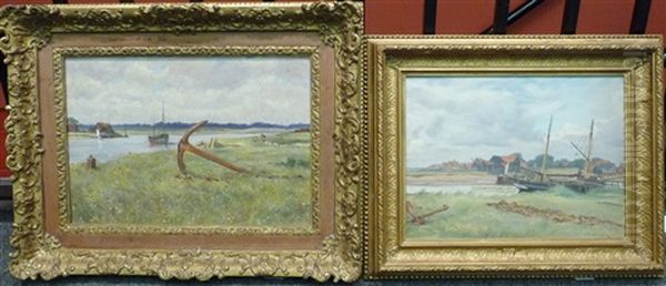 Sailing Vessel, Chains In The Foreground (+ Sailing Vessel With Anchoe In The Foreground; 2 Works) Oil Painting by Charles Ernest Butler