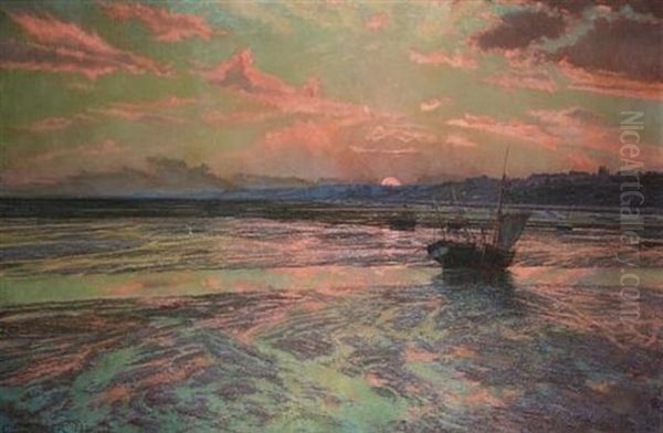 Sunset At Low Tide, Westcliff-on-sea Oil Painting by Charles Ernest Butler