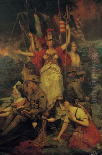 Brittannia And Her Allies Oil Painting by Charles Ernest Butler