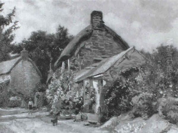 Old Cottages At Church Cove, Lizard Oil Painting by Charles Ernest Butler