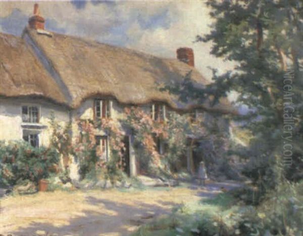 Old Cornish Cottages At The Lizard Oil Painting by Charles Ernest Butler