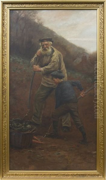 Digging Carrots Oil Painting by Herbert E. Butler