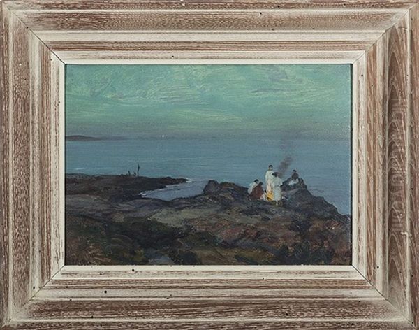 Campfire On A Twilight Shore Oil Painting by Howard Russell Butler