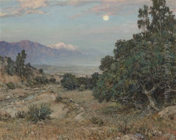 Early Moon Rise With Mountains In The Distance Oil Painting by Howard Russell Butler