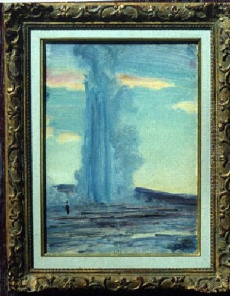 Old Faithful At Evening, Yellowstone Oil Painting by Howard Russell Butler