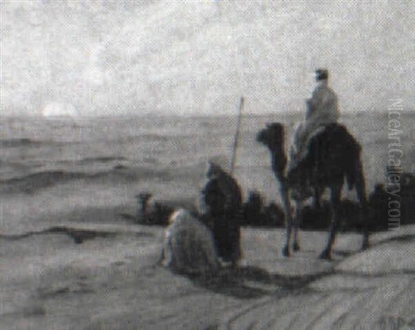 Three Figures And Camel In Desert Oil Painting by Howard Russell Butler