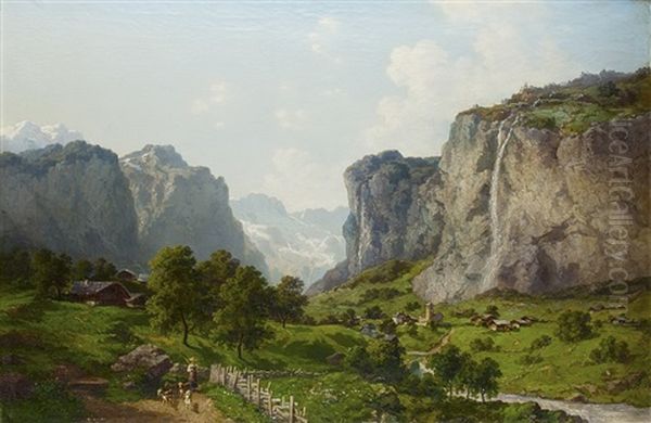 Tal In Den Alpen Oil Painting by Joseph Nikolaus Butler