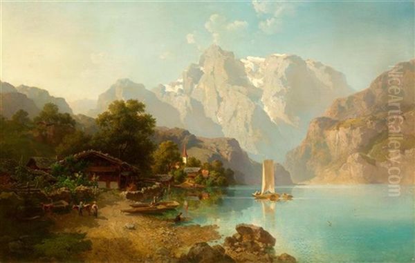 Partie Am Walensee Oil Painting by Joseph Nikolaus Butler