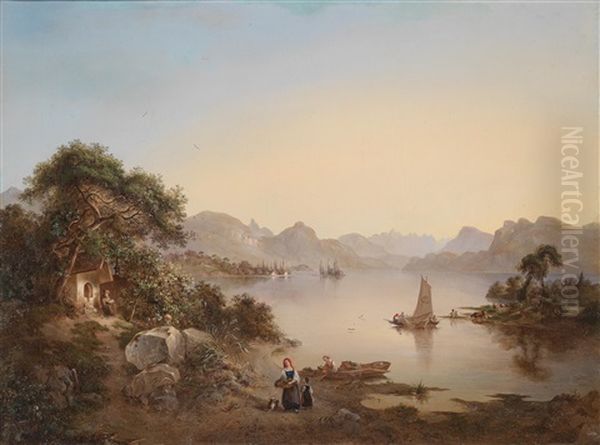 Seelandschaft Mit Fischern Oil Painting by Joseph Nikolaus Butler