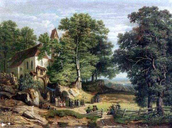 Kapelle Uber Einem Flusstal Mit Prozession Oil Painting by Joseph Nikolaus Butler