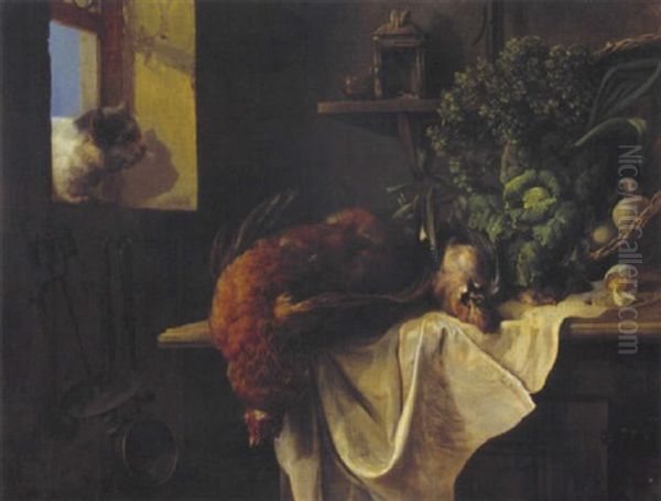 Kuchenstilleben Mit Katze Oil Painting by Joseph Nikolaus Butler