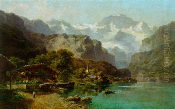 Uferpartie Am Thunersee Mit Blick Auf Die Jungfrau Oil Painting by Joseph Nikolaus Butler