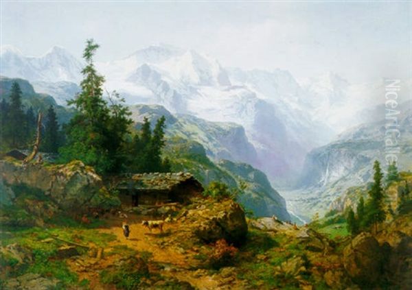 Alpine Vista Oil Painting by Joseph Nikolaus Butler