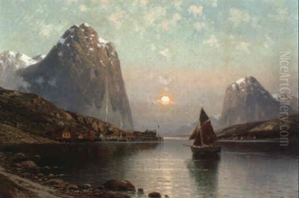 Bergsee Mit Segelbooten Oil Painting by Joseph Nikolaus Butler