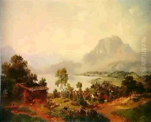 Blick Auf Meggen, Die Vierwaldstattersee Und Pilatus Oil Painting by Joseph Nikolaus Butler