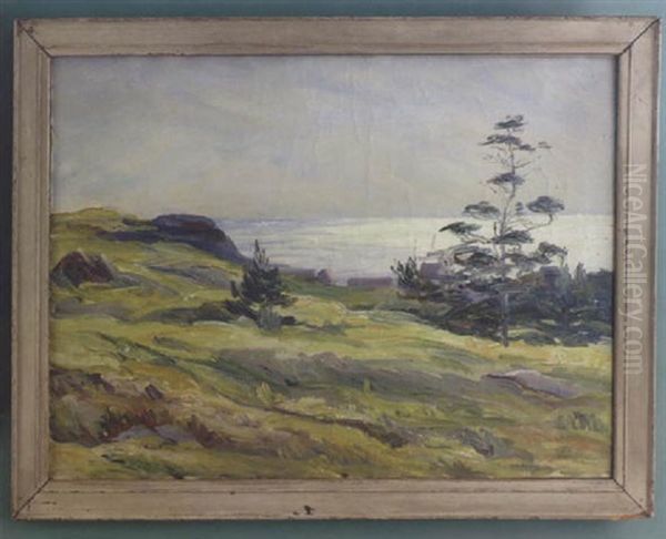 Landscape With Green Hills, Trees, And Water Stretching To The Horizon Oil Painting by Mary Cable Butler