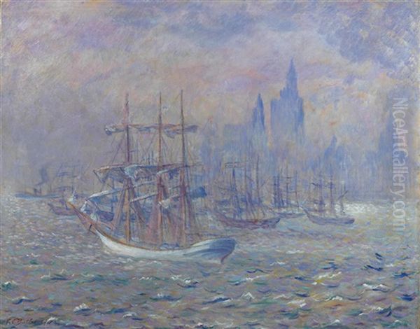 Sailboats, Upper Bay, New York Oil Painting by Theodore Earl Butler