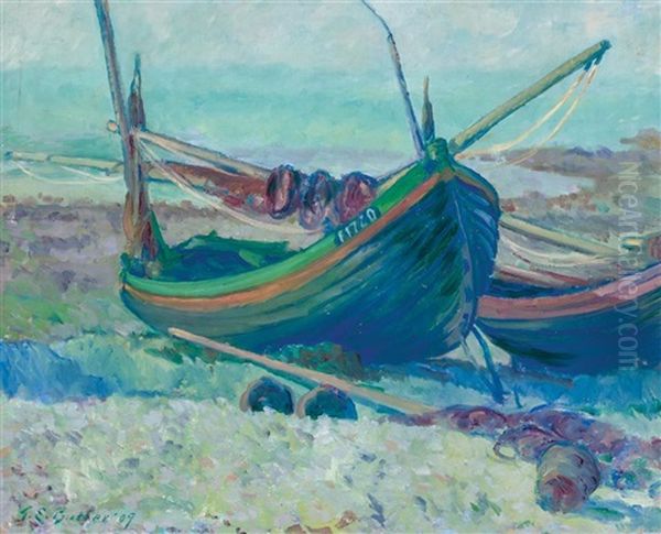 Fishing Boats At Yport Oil Painting by Theodore Earl Butler