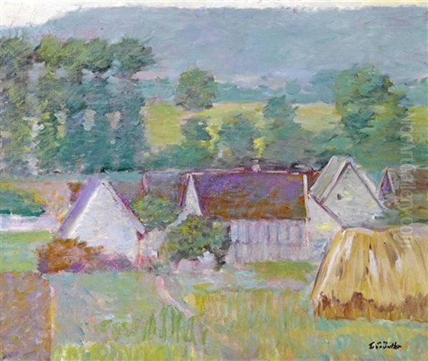 Farmhouses In Autumn, Giverny Oil Painting by Theodore Earl Butler