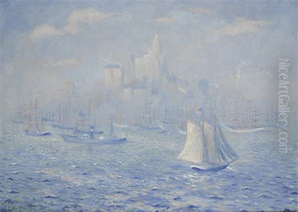 New York Harbor Oil Painting by Theodore Earl Butler