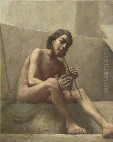 Seated Youth, Playing Aulos Oil Painting by Theodore Earl Butler