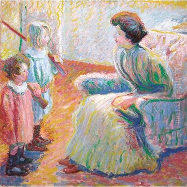 Monet's Daughter, Suzanne, And Her Children Oil Painting by Theodore Earl Butler