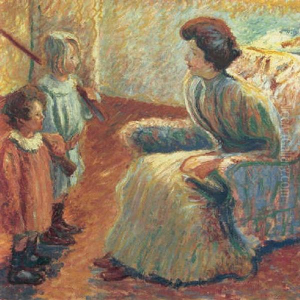 Monet's Daughter, Suzanne, And Her Children Oil Painting by Theodore Earl Butler