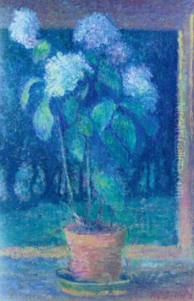 Potted Hydrangeas By The Window Oil Painting by Theodore Earl Butler