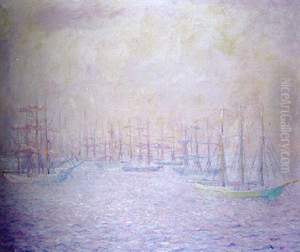 Goelettes Dans Le Port De New York, Effet En Rose Oil Painting by Theodore Earl Butler