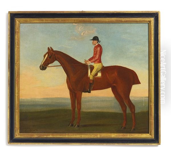 Scope, A Bay Racehorse With Jockey Up Oil Painting by Thomas Butler