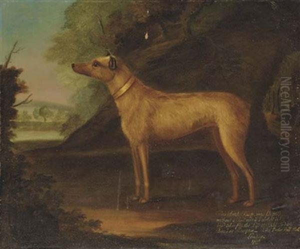 "snap" A Terrier Bitch In A Landscape Oil Painting by Thomas Butler