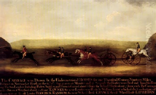 The Great Carriage Match On Newmarket Heath Run By The Earls Of March And Eglinton On 29th August, 1750 Oil Painting by Thomas Butler