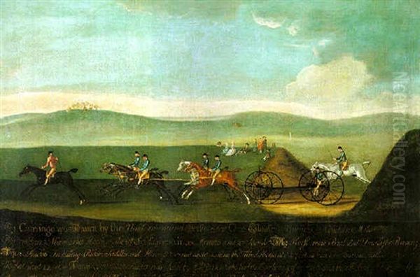 The Great Carriage Match On Newmarket Heath Run By The Earls Of March And Eglinton On 29th August, 1750 Oil Painting by Thomas Butler