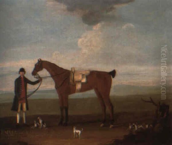 A Hunter Belonging To Ralph Carr, Held By A Groom Oil Painting by Thomas Butler